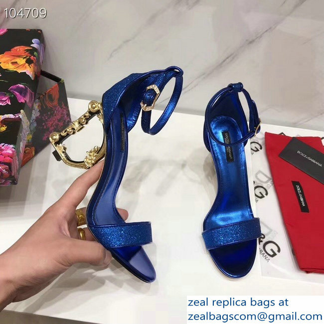 Dolce  &  Gabbana Baroque DG Heel 10.5cm Sandals Glitter Blue 2019